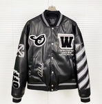 OFF-WHITE c/o Virgil Abloh Leather Varsity Jacket in Black