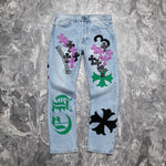 Chrome Hearts Levi's Light Wash Stencil Denim Paris Exclusive “Black & Purple"