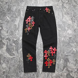 Chrome Hearts Red and Leopard Cross Patch Jeans