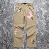 Chrome Hearts Pink & Checkered Cross Patch Carpenter Pants Tan