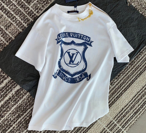 Louis Vuitton White Cotton Coat of Arms Print T-Shirt M Louis Vuitton