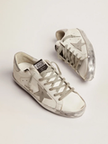 Golden Goose SUPERSTAR sneakers with silver sparkle foxing and metal stud lettering