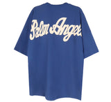 Palm Angels Logo Print Over Cotton T-shirt Blue Marine