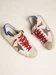 Golden Goose Super-Star with blue heel tab and red laces