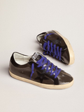 Golden Goose Super-Star gray patent leather with black suede inserts