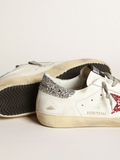 Golden Goose White Super-Star sneakers in leather with glittery red star