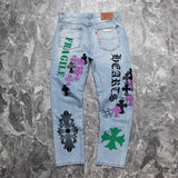 Chrome Hearts Levi's Light Wash Stencil Denim Paris Exclusive “Black & Purple"