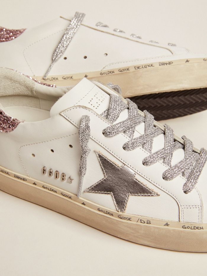 Golden Goose Old School silver laminated leather star and quartz-pink –