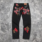 Chrome Hearts Red and Leopard Cross Patch Jeans