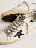 Golden Goose SUPERSTAR with black snake-print leather star and blue leather heel tab