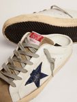 Golden Goose Super-Star Sabots in white leather with blue glitter star and dove-gray suede tongue