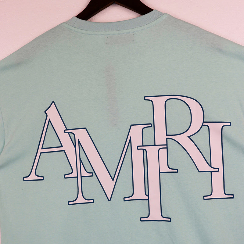 AMIRI STAGGERED LOGO TEE - FROSTY GREEN