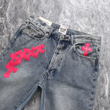 Chrome Hearts x Gallery Dept. Pink Cross Flare Patch Denim Jeans