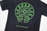 Chrome Hearts - Horseshoe Logo Green +Black Diamond Wash T-Shirt Grey