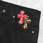 Chrome Hearts Red and Leopard Cross Patch Jeans