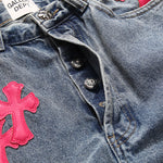 Chrome Hearts x Gallery Dept. Pink Cross Flare Patch Denim Jeans