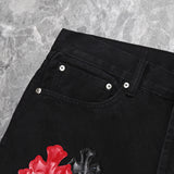 Chrome Hearts Red and Leopard Cross Patch Jeans