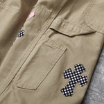 Chrome Hearts Pink & Checkered Cross Patch Carpenter Pants Tan