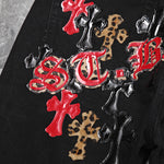 Chrome Hearts Red and Leopard Cross Patch Jeans