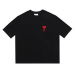 AMI PARIS - BLACK TEE WITH BIG RED HEART LOGO EMBROIDERED
