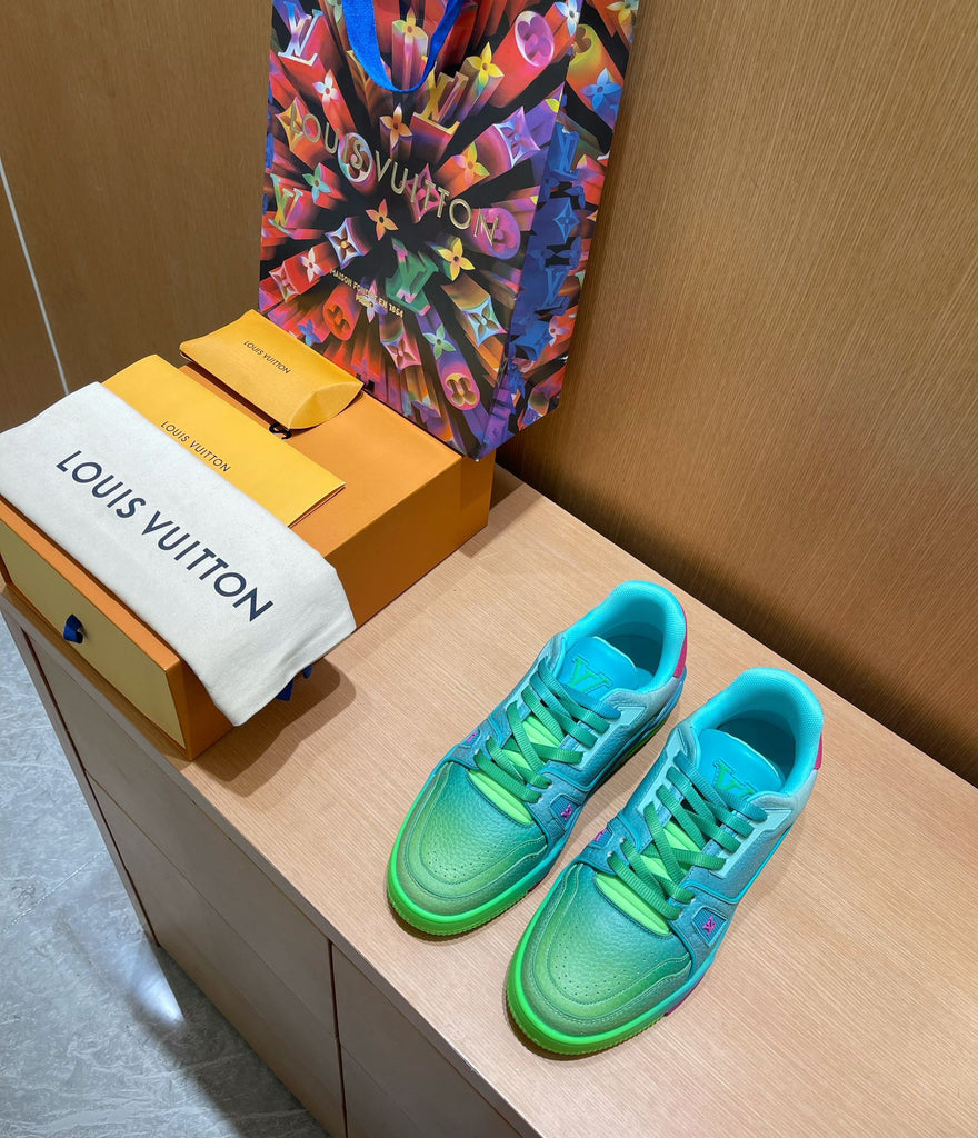 Replica Louis Vuitton LV Trainer Sneakers In Green Denim with