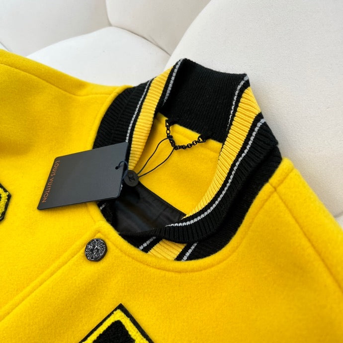 Yellow and Black Louis Vuitton Leather Embroidered Varsity Jacket - Jackets  Masters