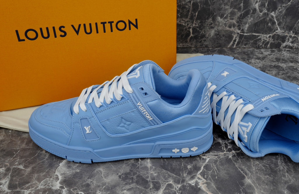 NWT Louis Vuitton Trainers Blue Embossed Monogram