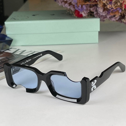 Off-White Cady Acetate 142mm Rectangular Sunglasses Black / Blue