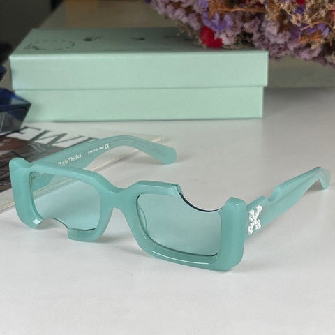 Off-White Cady Acetate 142mm Rectangular Sunglasses Aqua