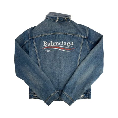 Balenciaga Campaign Logo Distressed Denim Jacket