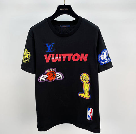 Men's LOUIS VUITTON x NBA Crossover Round Neck Printing Short Sleeve Black 1A8XEB US L