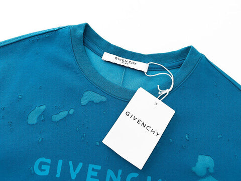 Givenchy Baby Blue Distressed Logo Sweater