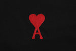 AMI PARIS - BLACK TEE WITH BIG RED HEART LOGO EMBROIDERED