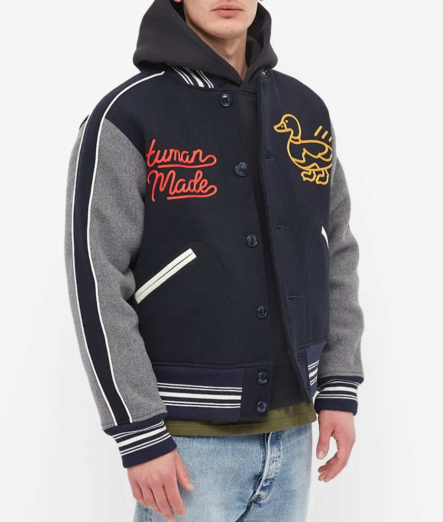 Human Made Duck Navy Blue and Gray Varsity Jacket – Tenisshop.la