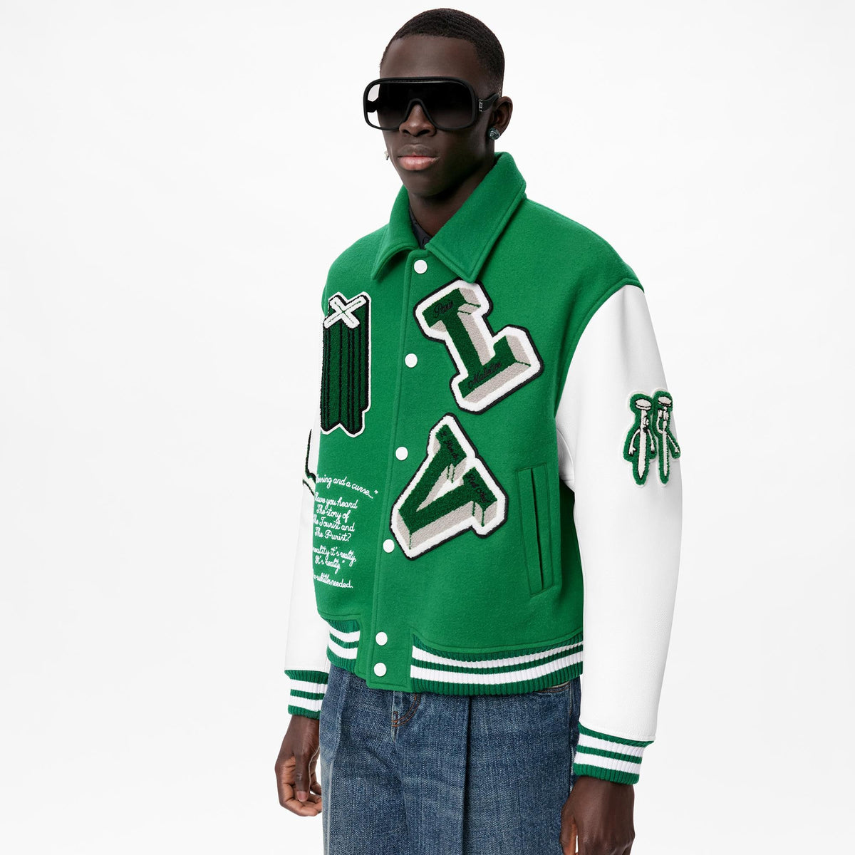 Louis Vuitton Varsity Leather Jacket Green Uomo - FW21 - IT
